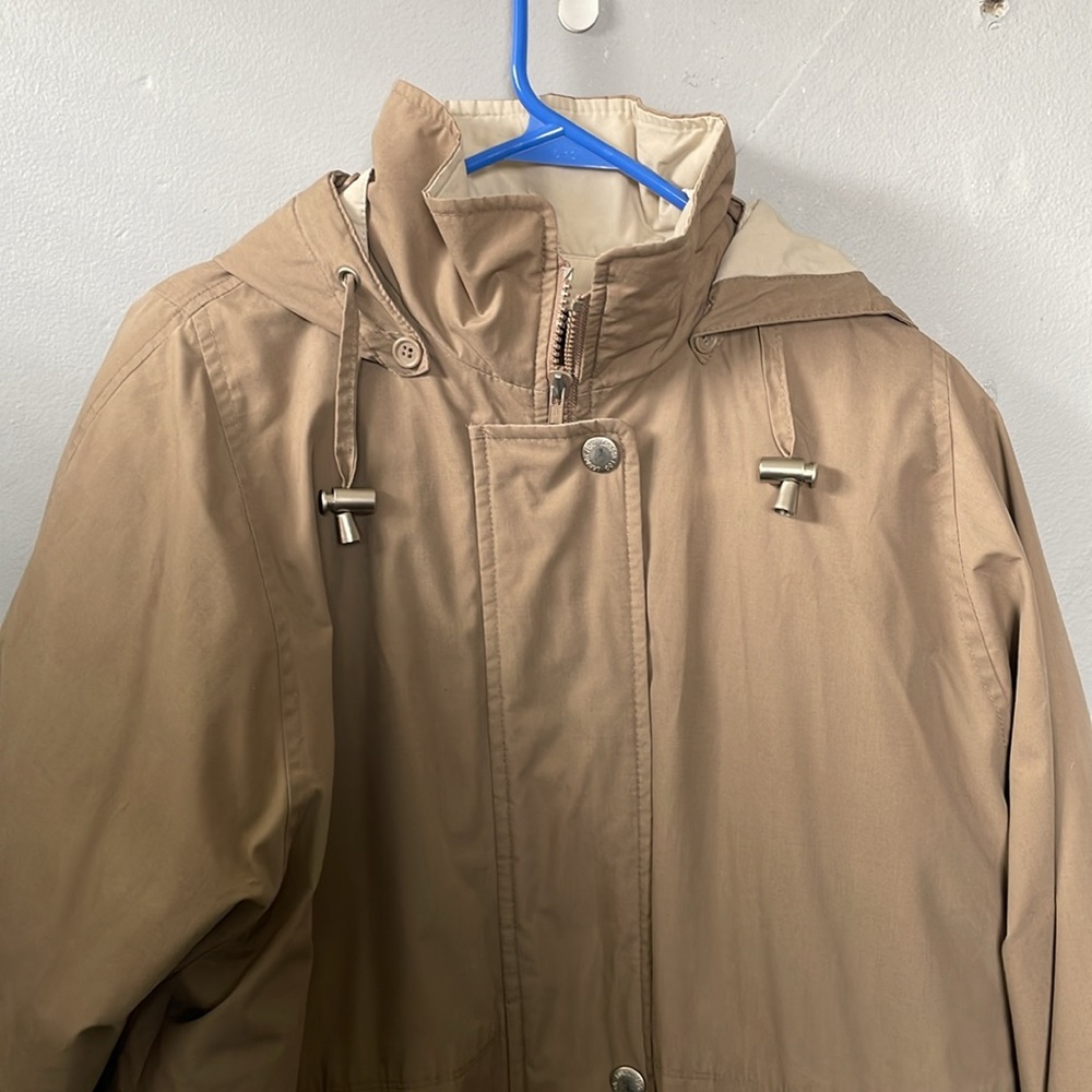 London Fog Men’s Small Tan Hooded Removable Liner Coat career Gorpcore hiking - Picture 2 of 9
